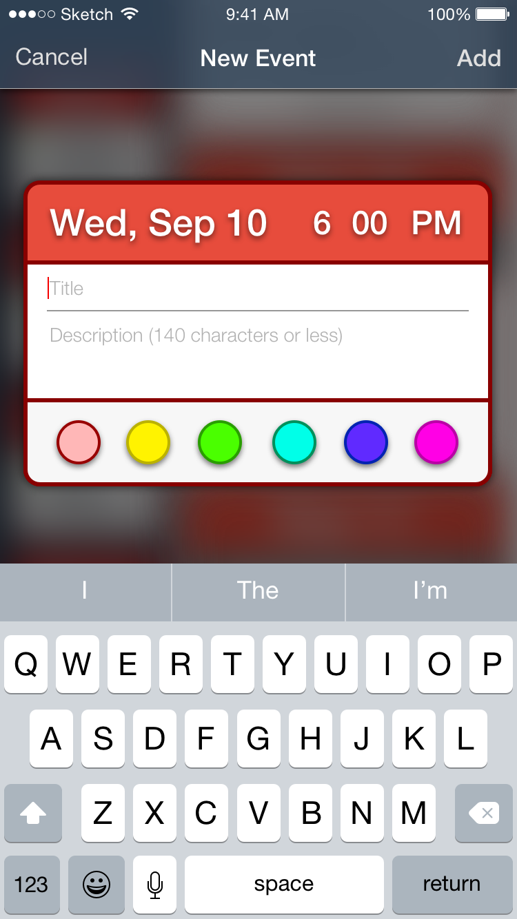 Calenday app event creation screen.