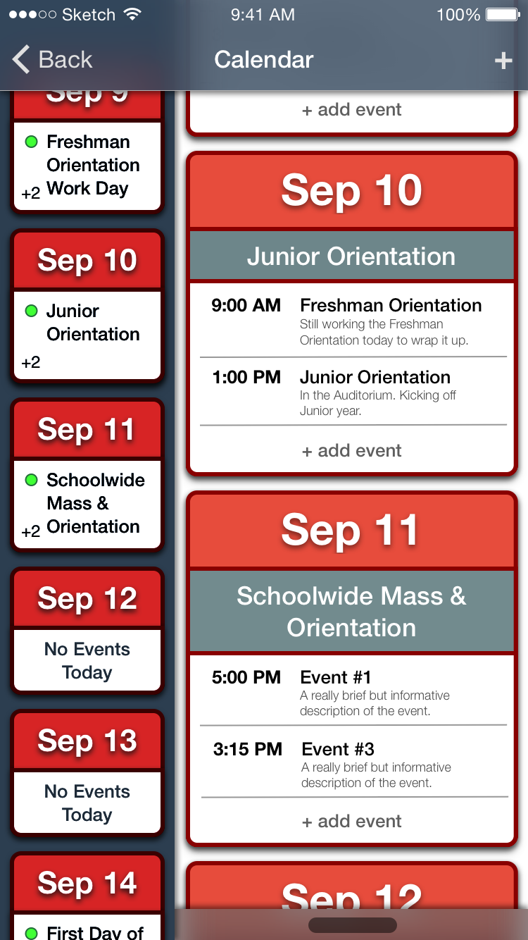 Calenday app main view with the calendar hidden.