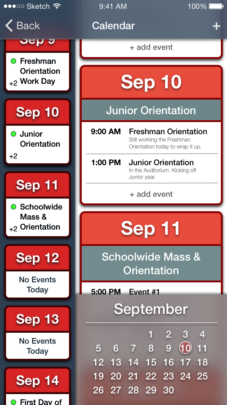 Calenday app main view.